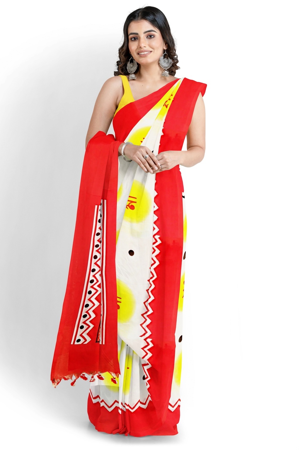 Cream Red Blended Cotton Albela Hand Painted Saree (9001)